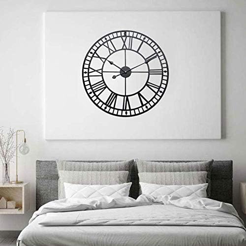 Large Metal Iron Retro Wall Clock Silent Non-Ticking Battery Operated Vintage Metal Roman Numerals Round Modern Clocks For Living Room Decor -Black 40cm