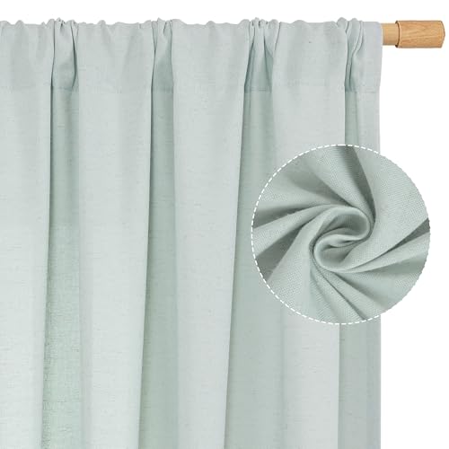 Image of LAMIT Light Filtering 30 Inch Linen Curtains 2 Panels for Kitchen Window