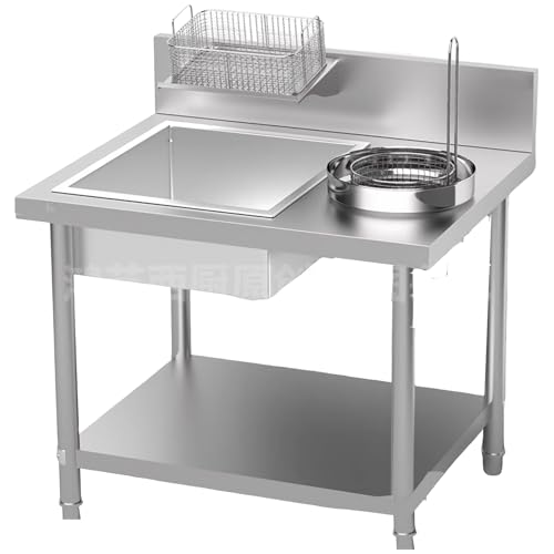 Liecaryam Stainless Steel Breading Table - Commercial Chef Base Manual Breading Prep Station Freestanding Stainless Steel Fried Chicken Breading Worktop Commercial Fried Chicken Base 39Inch 
