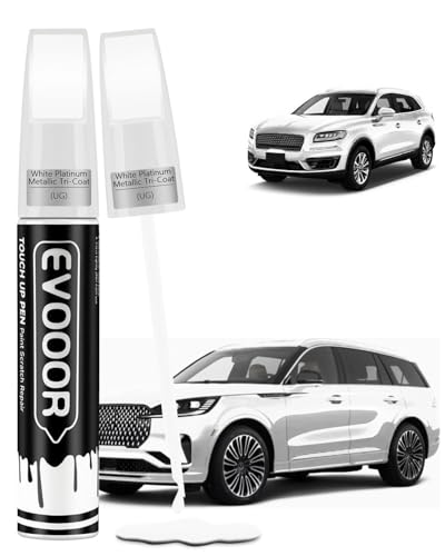 EVOOOR White Platinum Metallic Tri-Coat(UG) Touch Up Paint Compatible with Lincoln Exact Match 2 in 1 Touch up Paint for Chips and Nicks Repair with 2pcs Disposable Micro Applicators