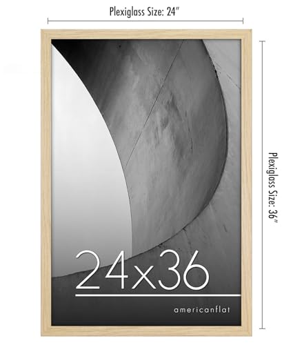 Americanflat 24x36 Poster Frame with Polished Plexiglass - Streamline Collection - Thin Border Picture Frame for Wall Display - Hanging Hardware Included - Natural Oak
