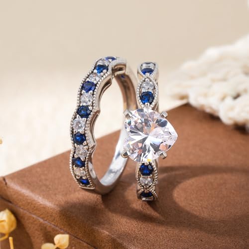 Image of Jeulia 3 Carat CZ Solitaire Engagement Rings Halo Milgrain Heart Cut Sterling Silver Ring Set Promise Engagement Wedding Anniversary Rings Bridal Sets for Women