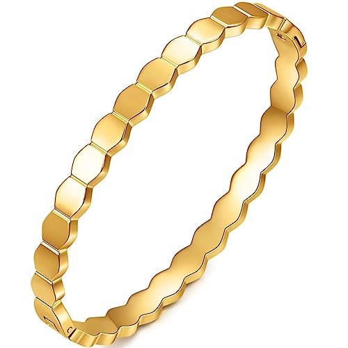 Jude Jewelers Stainless Steel Hexagon Bee Nest Stye Classic Plain Bangle Bracelet