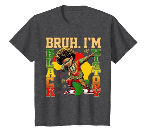 I Am Black History Dabbing Afro Men Boy Black History Month T-Shirt, Youth, Dark Heather Grey, Large