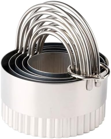 Stainless Steel Biscuit Cutters Set for Baking (5 Pieces) | Fluted Round Cookie Cutters with Handle | Professional Baking Dough Tools