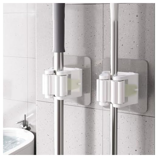 2pcs Multi-Purpose Strong Sticky Mop Hooks - No Drilling Required, Great for Toilet Brush, Mop Clip Storage（White）