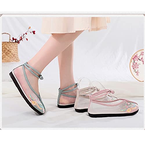 Flat Bottom Retro Embroidered Shoes Women 2025 New Breathable Shallow Mouth Women's Shoes Ethnic Style Cloth Shoes Women (Color : C Size : Code 35) (C Code 37)2