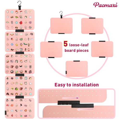 Image of PACMAXI Hanging Enamel Lapel Pin Display Panels Organizer With 5 Loose-leaf Board Pieces, Brooch Pin Enamel Pin Display Pages, Badge Collection Display Holder Holds At Least 120 Pins. (Pink)