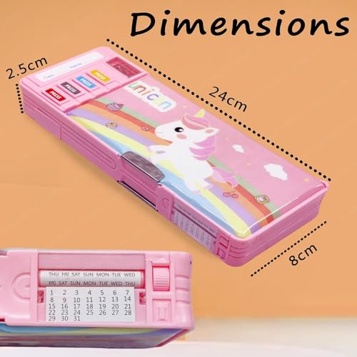 Image of Umadiya Plastic Multifunctional Cute Unicorn School Pencil Box For Girls - Multi Compartment Button Operated Unicorn Compass Box, Stationary Items- Pencil Case & Geometry Box For Kids, Multicolor