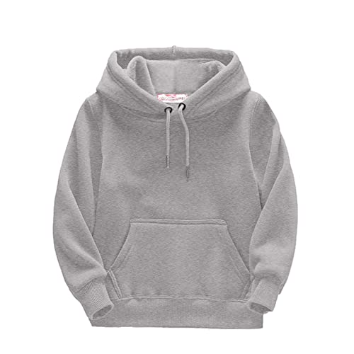 Kids Hooded Pullover Shirt Boys Girls Solid Long Sleeve Thickened Sweatshirt Warm Loose Sweaters with (Grey, 4-5 Years)