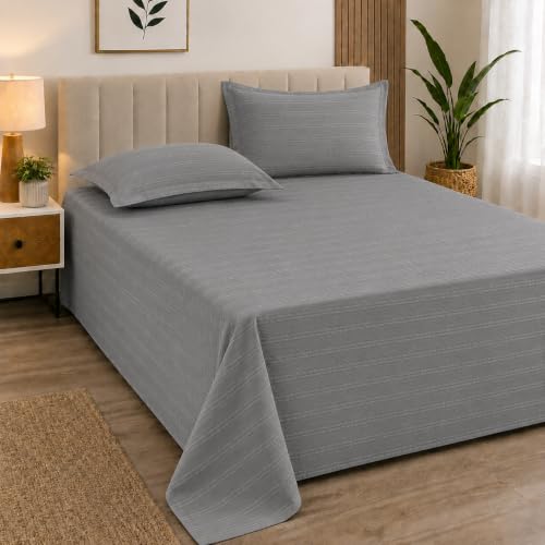 Image of Cortina Cloud Cotton King Size Bedsheet with 2 Pillow Covers | Super Soft, Breathable & Skin-Friendly Bedsheet for Double Bed King Size with Solid Design | (270x250 cm) (Gray, King)
