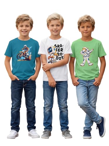 Image of HELLCAT Boys Round Neck Printed Blended Cotton Tshirt -Combo Pack of 2 - Orange /Blue