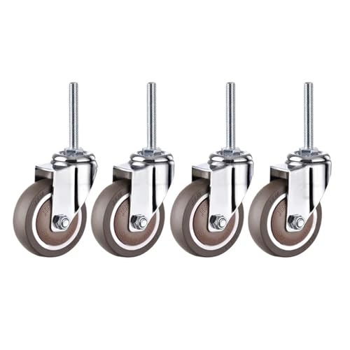 TQKEBWGW 4Pcs Swivel Rubber Caster Industrial Castors, M12x60mm Threaded Stem Locking Casters(Type 1,2 inch)