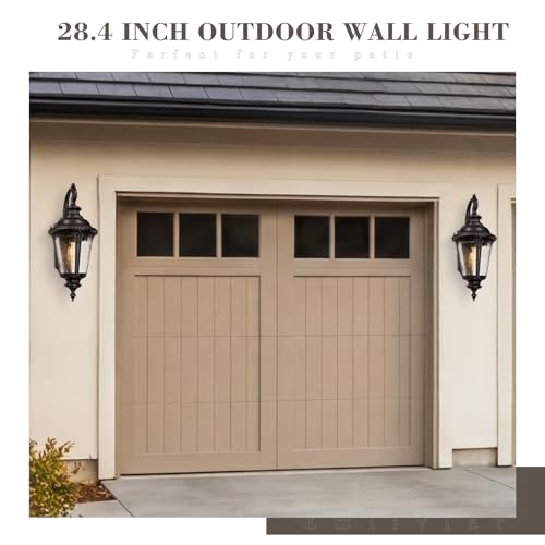 Image of Emliviar 28.4 inch Farmhouse Exterior Waterproof Wall Lantern, Oil Rubbed Bronze Outside Porch Sconce Lighting with Water Ripple Glass Shade for Garage and Patio, XE265B ORB-SW