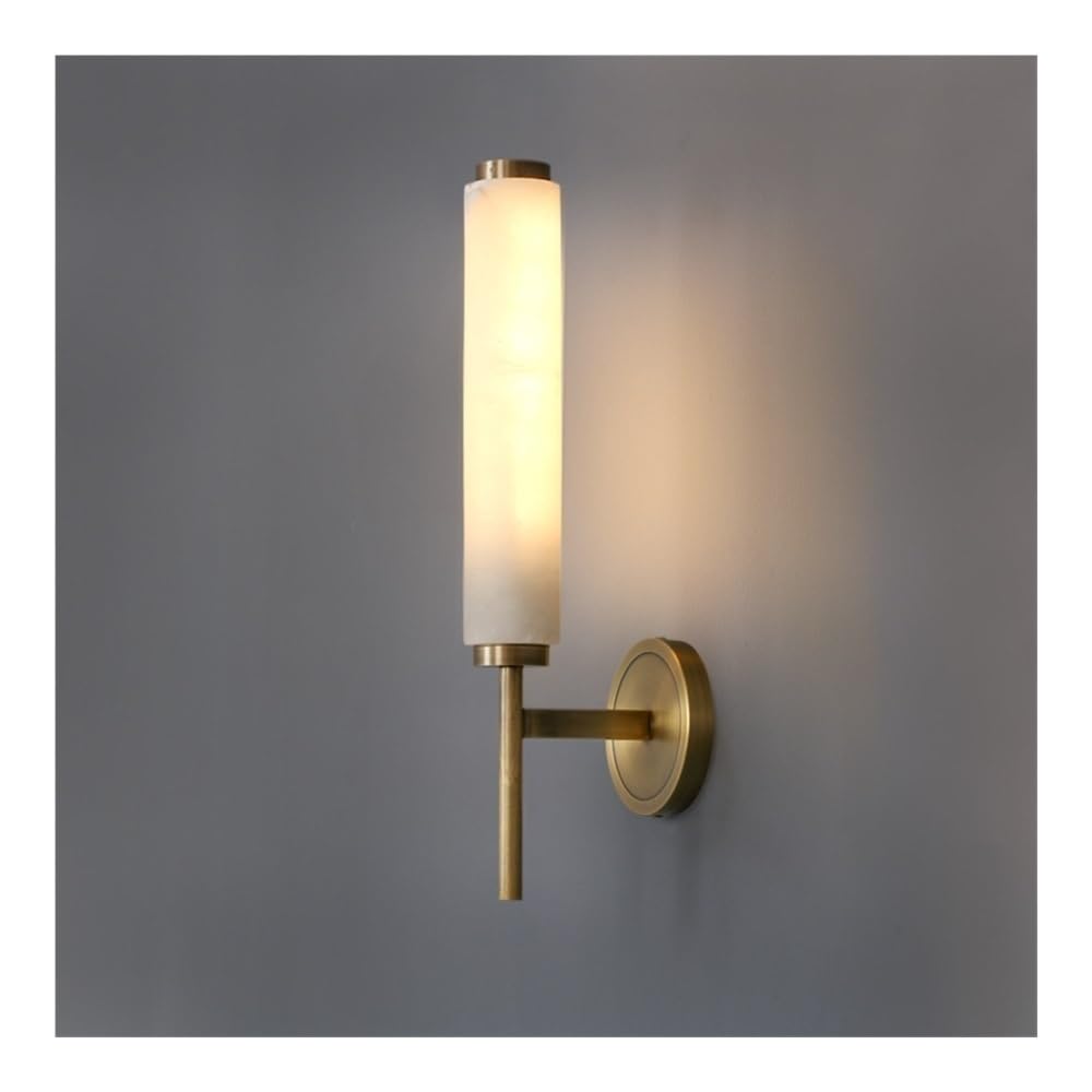 OZBMA Alabaster Marble Wall Sconce Modern Long Tube Lamp Brass Hallway Lighting for Bedroom Living Room Bathroom Vanity Foyer
