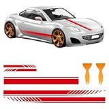 Lot de 5 bandes autocollantes pour capot de voiture, bandes latérales de course, bandes décoratives en PVC, pour SUV, camion et véhicule tout terrain, autocollant, tuning (rouge)