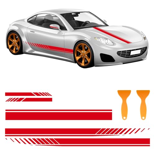 5 PCS Racing Car Stripe Decal Stickers,Car Hood Stripe Sticker,Racing Decal Stickers,Vinyl Hood, Side Skirt, Roof & Bumper Stripes Stickers for All Cars, Trucks, SUVs,Exterior Accessories,2 Scrapers