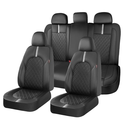 Image of Coverado Car Seat Covers Full Set, Front Seats Back Seat Cover, Leather Seat Covers Non-Slip Seat Protectors Universal Fit for Most Cars (Black-White)