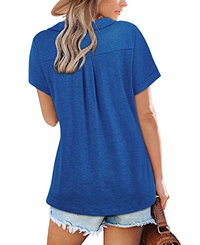 Womens Collared V Neck Polo T Shirts Short Sleeve Cute Novelty Plain Work Henley Dress Shirt Business Casual Plus Size Loose Fit Ladies Tunic Tops And Blouses Dressy Spring Summer Trendy 2023 Blue #TOP1