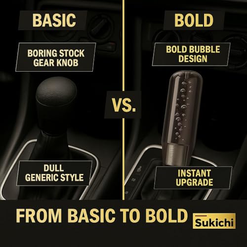 Image of Sukichi Car Gear Knob Stylish 15 cm | Universal Car Gear Shift Knob | Auto Transmission Stick Shifter | Car Interior Accessory | Anti Slip Gear Shift Knob | (Long Bubble, Black)
