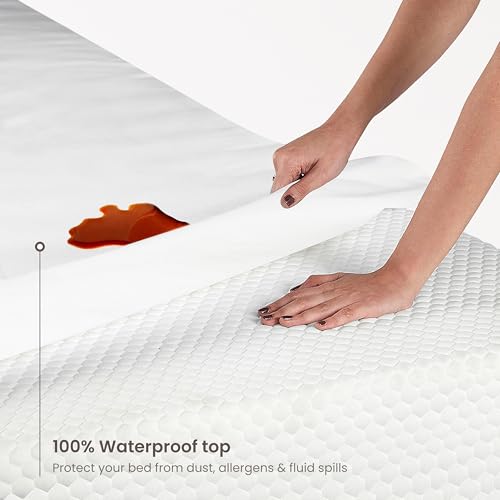 Image of Bioweaves Organic Cotton Jersey Twin Waterproof Mattress Protector Pad |39 inch x 75 inch| GOTS Certified Fitted Mattress Cover with Cotton Skirt, Breathable & Noiseless Top Layer, 17 Inch Deep Pocket, White