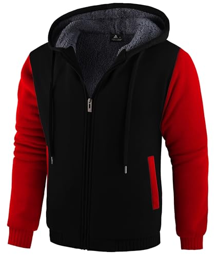 Image of V VALANCH Men Hoodies Zip Up Sherpa Lined Sweatshirts Heavyweight Thick Warm Fleece Winter Jacket