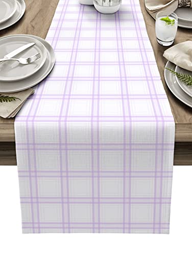 Farm Lavender Purple Plaid Cotten Linen Table Runner 90 Inches Long,Non-Slip Farmhouse Burlap Table Runners Liners for Holidays Dinner Wedding Banquet Party Table Scarvest Decorations,Buffalo Check