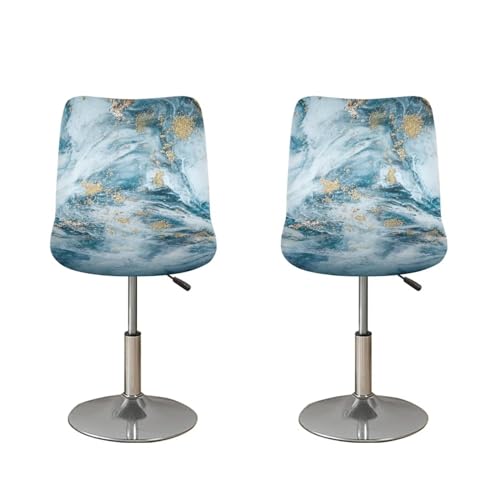 Image of Marble Bar Stool Covers with Backs Dining Room Square Swivel Barstool Chair Seat Set of 2 Non-Slip Counter Height Chair Covers