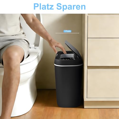 HELILBSRIAIN Elektrischer Mülleimer 2er-Set,15L Mülleimer mit Sensor mülleimer, schlankes schmales Design, leise und wasserdicht, ideal für kleine Räume wie Schlafzimmer,