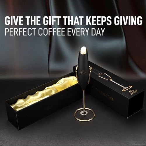 Image of Zulay Kitchen Powerful Milk Frother Wand With Duracell Batteries - Ultra Fast Handheld Drink Mixer - Electric Whisk Foam Maker for Coffee, Lattes, Cappuccino & Matcha - Z1 Motor - Exec Black Gold