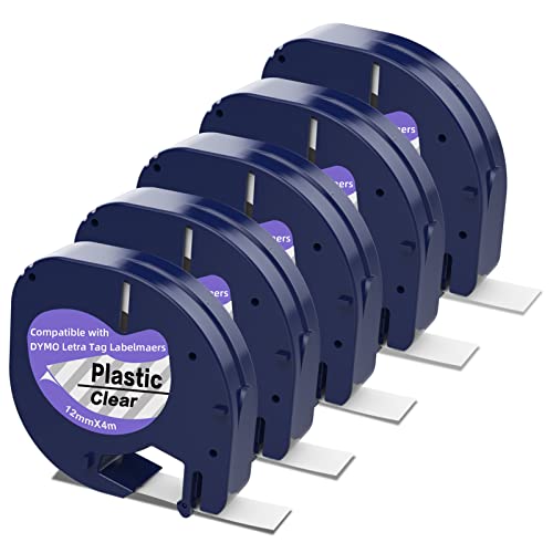 Cintas de Etiquetas Compatible para usar en lugar de Dymo Letratag Plastico Transparente 12267 12mm x 4m,Recambios Dymo Cinta para Etiquetadoras Dymo LT-100H LT-100T LT-110T QX 50 XR XM 2000 Cover