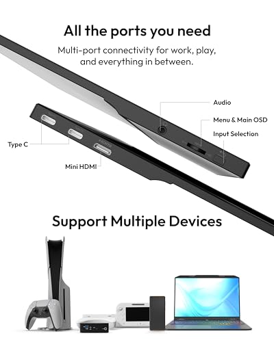 Image of Pixio PX160 Wave Portable Monitor 15.6 inch 60Hz FHD 1080p IPS Panel HDR Screen Cover Stand USB-C HDMI Laptop Screen Extender Portable Monitor for Laptop, PC, Console, Phone