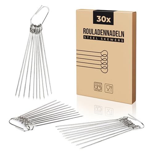 Van Henry Lot de 30 aiguilles à roulade en acier inoxydable - 11 cm - Aiguille à viande pour oulades de bœuf, rouleaux de chou, brochettes ou cocktails