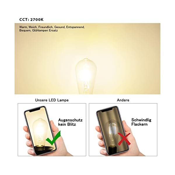 LVWIT Glühlampe LED Classic Edison Lampe E27, 4W ersetzt 40 Watt, 470lm, 2700K warmweiß, ST64 vintage (6er Pack) – Bild 5