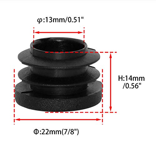 Flyshop Black 22 Mm, 7/8" Outside Diameter Plastic End Caps Round Ribbed Tube Inserts Chair Table Legs Inserts 10 Pcs #TOP1