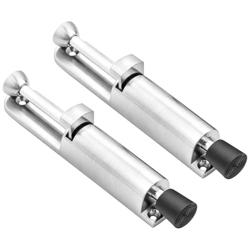 Paquete de 2 topes de puerta de aleación de zinc de 5.8 pulgadas, tope de puerta resistente, fácil paso, punta de goma, plata cepillada, se adapta a huecos de 0.00 a 1.8 pulgadas