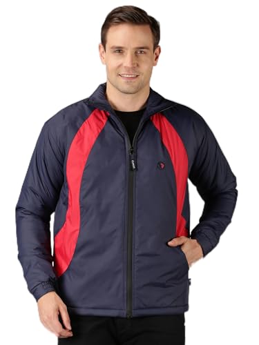 Image of VROJASS Men VROJASS Jackets for Men Stylish Puffer Winter Jacket For Men Standard Length Jacket Man Full Sleeves Bomber Jackets for Man Navy With Red Solid Jacket