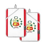 Topflappen, hitzebeständige Ofenhandschuhe für Küche, Ofenhandschuhe mit Tasche, 2 Stück, Peru-Flagge, peruanischer Nationalmannschaft, Rot