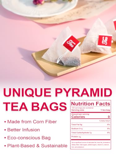Image of TeeLux Hibiscus Tea Bags, Natural Hibiscus Flowers Herbal Tea, Caffeine Free, Refreshing Tart Flavor, Hot & Iced Tea, 100 Count