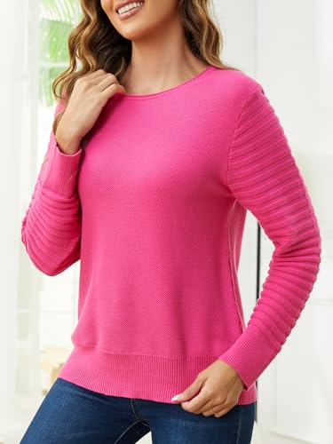Image of SPARKLE & SKY Cotton Sweaters for Women: Lightweight Crew Neck Sweater with Stripe Sleeve - Pullover Knit Sweaters Fall