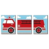 Big Dot of Happiness Fired Up Fire Truck - Firefighter Firetruck Nursery Wall Art and Kids Room...