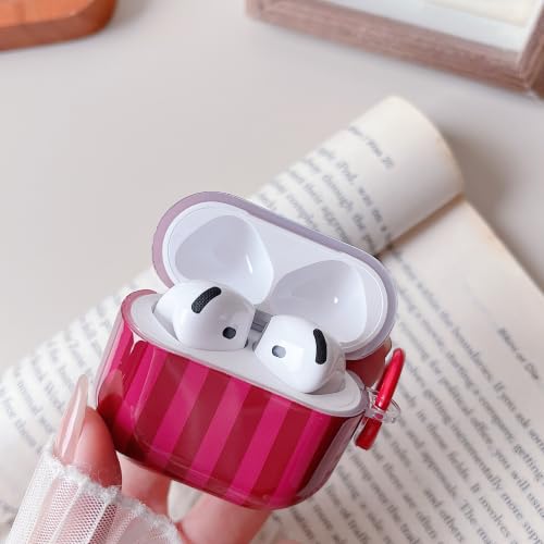 Image of MINSCOSE for AirPods 4 Case,Cute Striped Aesthetic Pattern Design with Trendy Keychain Ring,Soft TPU Protective Shockproof Cover with Cleaner Kit for Girls Women for Airpods 4-Burgundy