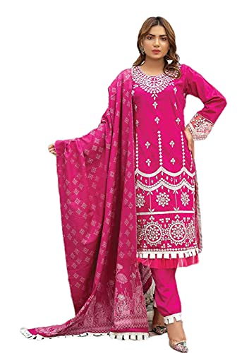 Ready to Wear Self jaquard Embroidered with handmade mirror work Pakistani Dresses for Women Shalwar, Kameez with Dupatta - Three Piece Set (M, Pink)