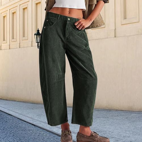 ZOCAVIA Womens Corduroy Pants Casual Retro Barrel Pants High-Rise Elastic Waist Pants Wide Leg Pants Trousers with Pockets2
