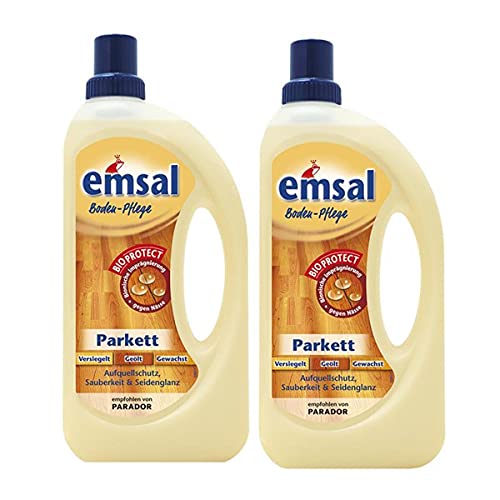 2x emsal Boden-Pflege Parkett 1 Liter mit Bioprotect - Aufquellschutz, Sauberkeit & Seidenglanz