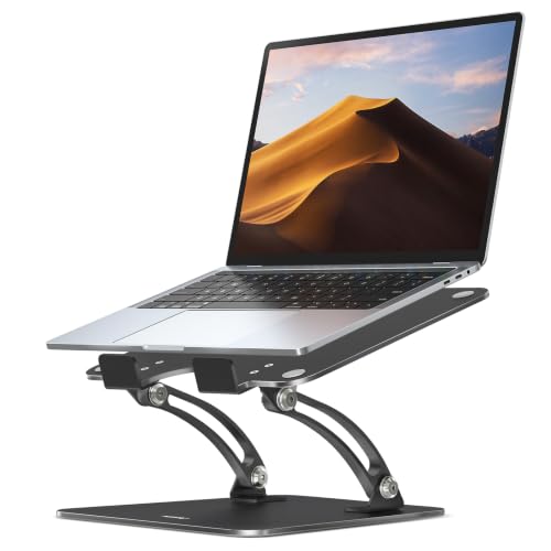 Image of Nulaxy Fully Adjustable Laptop Stand for Desk, Dual Foldable Computer Riser with Heat-Vent, Ergonomic Notebook Holder Portable Office Accessories Compatible with Most Laptops, Black | Heavy-Duty Holds 22 Lbs, Advanced Heat-Vent Computer Stand, Portable Office Desk Accessories, Compatible with 10-17 inch Laptops