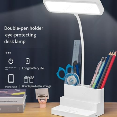 Image of Kian LED Desk Lamp with Pen & Phone Holder - USB Charging Study Lamp with Touch Sensor, Adjustable Brightness, Eye Protection & Foldable for Students, Reading & Office(Pack of 1) (Lamp 2)