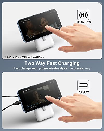 Baseus Magnetic Power Bank, 10000Mah Foldable Kickstand Wireless Portable Charger, For Magsafe Battery Pack Pd 20W Usb-C For Iphone 14/14 Plus/14 Pro/14 Pro Max And Iphone 13/12 Series, White #TOP3