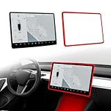 Screen Edge Protector Frame Compatible with Tesla Model 3/Y Interior Accessories 2017-2024 Silicone Center Console Bumper Decor Protection Skin Friendly Red