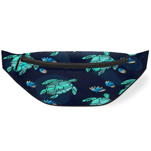 Sea Turtles Flowers Fanny Pack for Women Men Waist Pack Crossbody Bag with Adjustable Belt for Travel Hiking Running Cycling Festivals